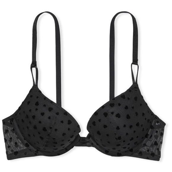 Victoria’s Secret black bra with velvet heart pattern - Picture 2 of 6